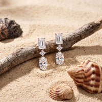 3.10 Ct Emerald Cut Lab Grown Diamond Mixed Cut Dangle Earrings White