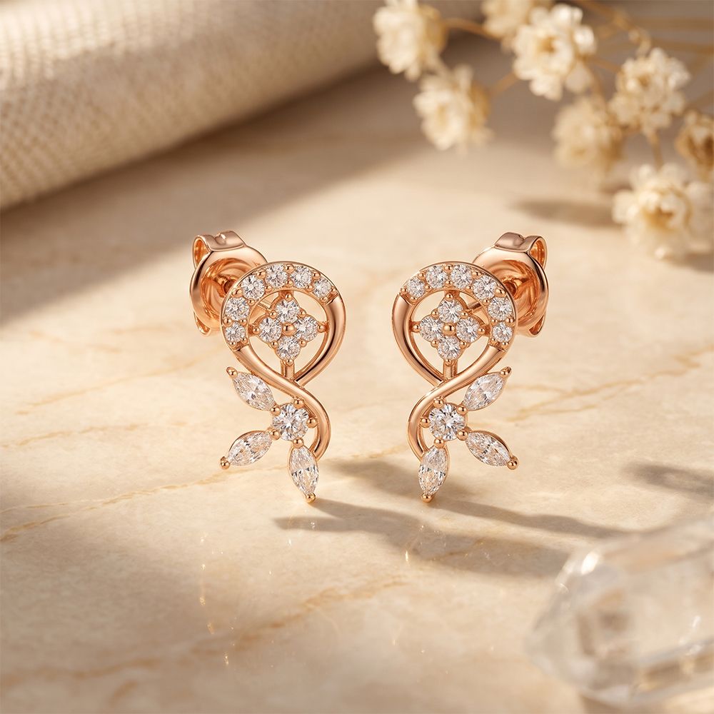 0.40 Ct Round Cut Lab Grown Diamond Floral Vine Circle Drop Earrings Rose Gold