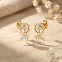 0.40 Ct Round Cut Lab Grown Diamond Floral Vine Circle Drop Earrings Gold
