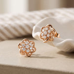 0.40 Ct Round Cut Lab Grown Diamond Flower Bloom Stud Earrings Rose Gold