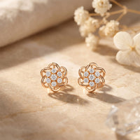 0.40 Ct Round Cut Lab Grown Diamond Flower Bloom Stud Earrings Rose Gold