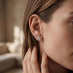 0.40 Ct Round Cut Lab Grown Diamond Flower Bloom Stud Earrings Rose Gold
