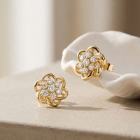 0.40 Ct Round Cut Lab Grown Diamond Flower Bloom Stud Earrings Gold