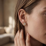 0.40 Ct Round Cut Lab Grown Diamond Flower Bloom Stud Earrings Gold