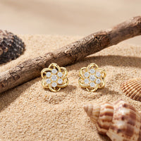 0.40 Ct Round Cut Lab Grown Diamond Flower Bloom Stud Earrings Gold