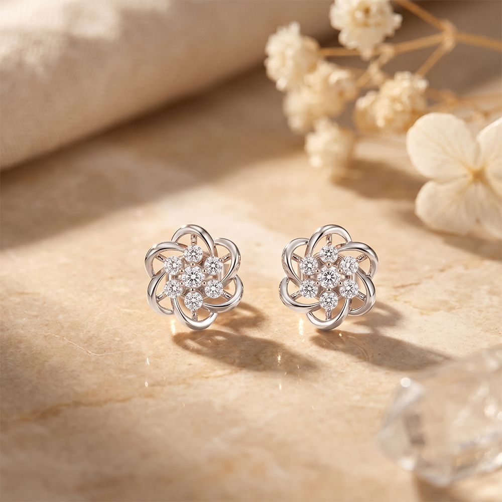 0.40 Ct Round Cut Lab Grown Diamond Flower Bloom Stud Earrings White