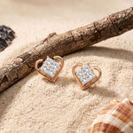 0.40 Ct Princess Cut Lab Grown Diamond Heart Frame Stud Earrings Rose Gold