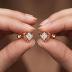 0.40 Ct Princess Cut Lab Grown Diamond Heart Frame Stud Earrings Rose Gold
