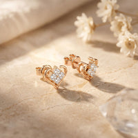 0.40 Ct Princess Cut Lab Grown Diamond Heart Frame Stud Earrings Rose Gold