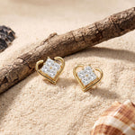 0.40 Ct Princess Cut Lab Grown Diamond Heart Frame Stud Earrings Gold
