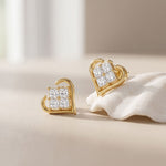 0.40 Ct Princess Cut Lab Grown Diamond Heart Frame Stud Earrings Gold
