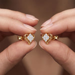 0.40 Ct Princess Cut Lab Grown Diamond Heart Frame Stud Earrings Gold