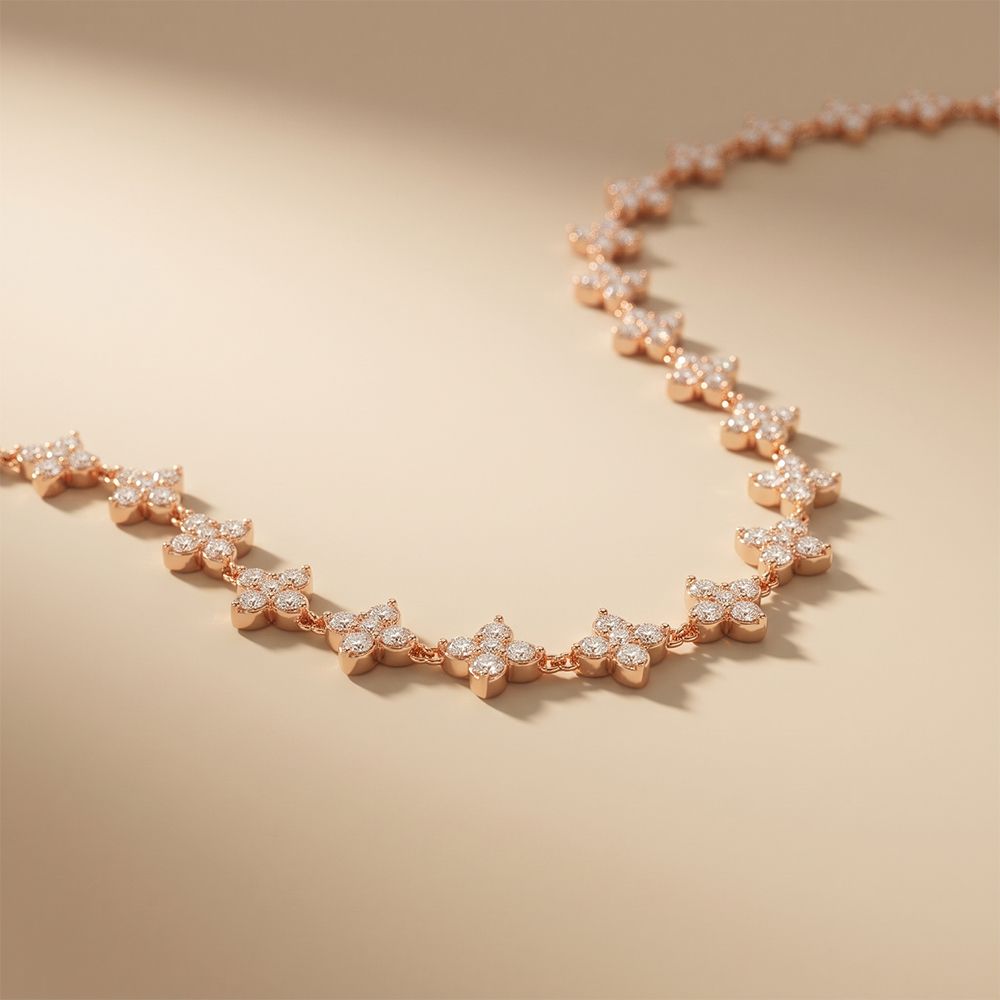 19.80 Ct Round Cut Lab Grown Diamond Blossom Link Necklace for Women Rose Gold