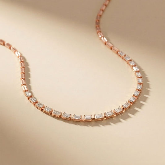 3.40 Ct Emerald Cut Lab Grown Diamond Geometric Link Necklace for Women Rose Gold
