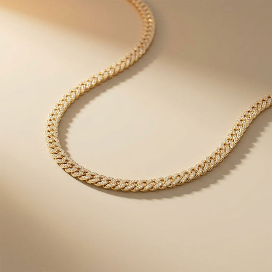 7.20 Ct Round Cut Lab Grown Diamond Cuban Link Necklace for Women Gold