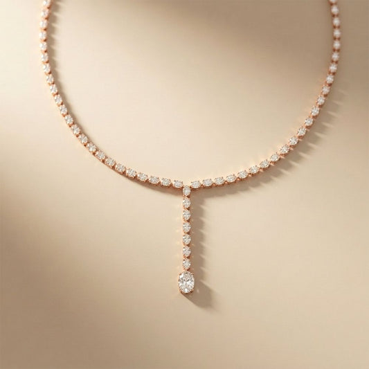 15.40 Ct Oval Cut Lab Grown Diamond Drop Style Necklace for Women Rose Gold
