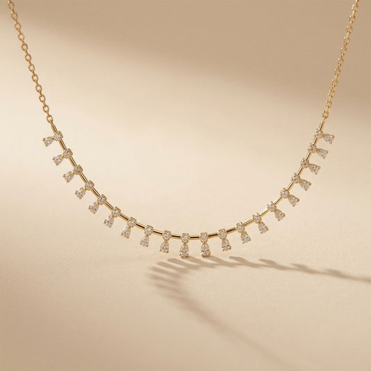 6.35 Ct Round and Pear Cut Lab Grown Diamond Station Necklace for Women Gold
