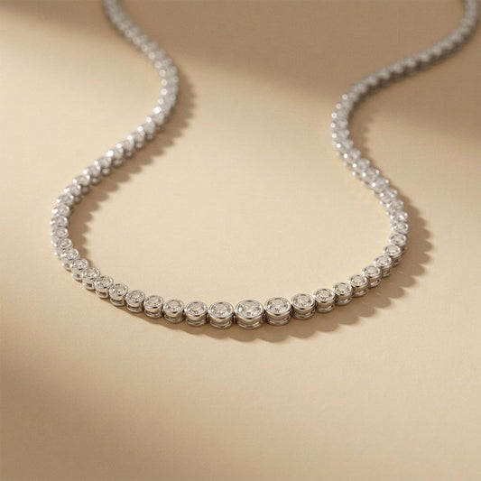 11 Ct Round Cut Lab Grown Diamond Bezel Tennis Necklace White