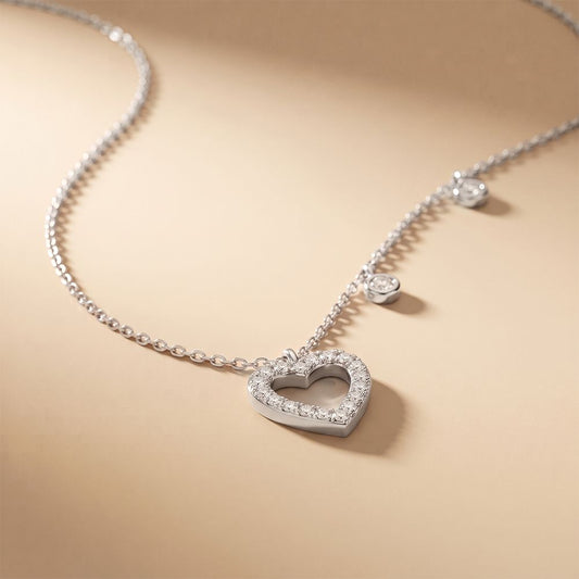 0.50 Ct Round Cut Lab Grown Diamond Heart Charm Station Necklace White