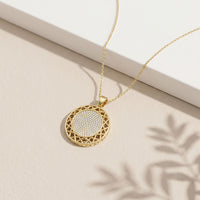 1.15CTW Round Pave Lab Grown Diamond Geometric Medallion Pendant for Women Gold