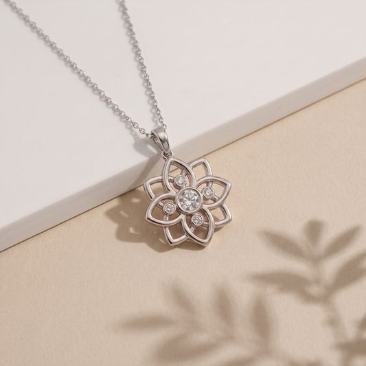 0.45CTW Round Cut Lab Grown Diamond Floral Blossom Pendant Necklace for Women White