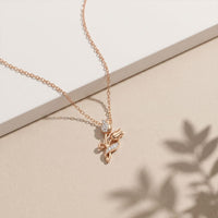 0.10CTW Round Cut Lab Grown Diamond Floral Tulip Pendant Necklace for Women Rose Gold