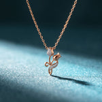 0.10CTW Round Cut Lab Grown Diamond Floral Tulip Pendant Necklace for Women Rose Gold
