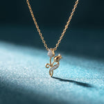0.10CTW Round Cut Lab Grown Diamond Floral Tulip Pendant Necklace for Women Gold