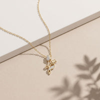 0.10CTW Round Cut Lab Grown Diamond Floral Tulip Pendant Necklace for Women Gold