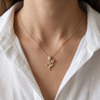 0.10CTW Round Cut Lab Grown Diamond Floral Tulip Pendant Necklace for Women Gold