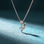 0.10CTW Round Cut Lab Grown Diamond Floral Tulip Pendant Necklace for Women White