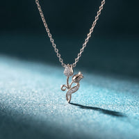 0.10CTW Round Cut Lab Grown Diamond Floral Tulip Pendant Necklace for Women White