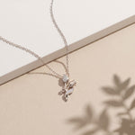 0.10CTW Round Cut Lab Grown Diamond Floral Tulip Pendant Necklace for Women White