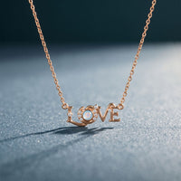 0.10CTW Round Cut Lab Grown Diamond LOVE Letter Pendant Necklace for Women Rose Gold