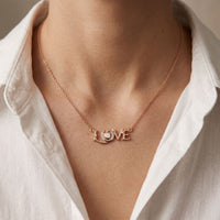 0.10CTW Round Cut Lab Grown Diamond LOVE Letter Pendant Necklace for Women Rose Gold