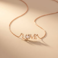 0.10CTW Round Cut Lab Grown Diamond LOVE Letter Pendant Necklace for Women Rose Gold