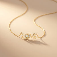0.10CTW Round Cut Lab Grown Diamond LOVE Letter Pendant Necklace for Women Gold