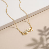 0.10CTW Round Cut Lab Grown Diamond LOVE Letter Pendant Necklace for Women Gold