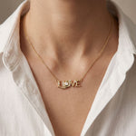 0.10CTW Round Cut Lab Grown Diamond LOVE Letter Pendant Necklace for Women Gold