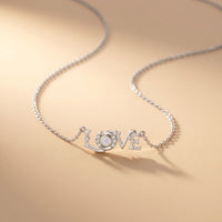 0.10CTW Round Cut Lab Grown Diamond LOVE Letter Pendant Necklace for Women White