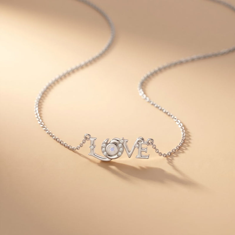 0.10CTW Round Cut Lab Grown Diamond LOVE Letter Pendant Necklace for Women White