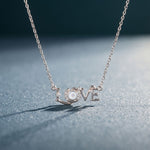 0.10CTW Round Cut Lab Grown Diamond LOVE Letter Pendant Necklace for Women White