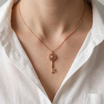 0.01CTW Round Cut Lab Grown Diamond Vintage Key Pendant Necklace for Women Rose Gold