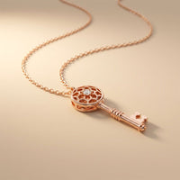 0.01CTW Round Cut Lab Grown Diamond Vintage Key Pendant Necklace for Women Rose Gold