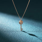 0.01CTW Round Cut Lab Grown Diamond Vintage Key Pendant Necklace for Women Rose Gold