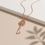 0.01CTW Round Cut Lab Grown Diamond Vintage Key Pendant Necklace for Women Rose Gold