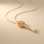 0.01CTW Round Cut Lab Grown Diamond Vintage Key Pendant Necklace for Women Gold
