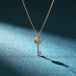 0.01CTW Round Cut Lab Grown Diamond Vintage Key Pendant Necklace for Women Gold