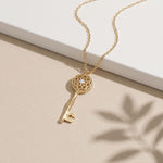 0.01CTW Round Cut Lab Grown Diamond Vintage Key Pendant Necklace for Women Gold