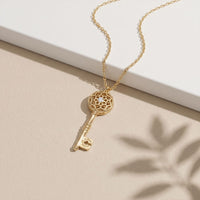 0.01CTW Round Cut Lab Grown Diamond Vintage Key Pendant Necklace for Women Gold